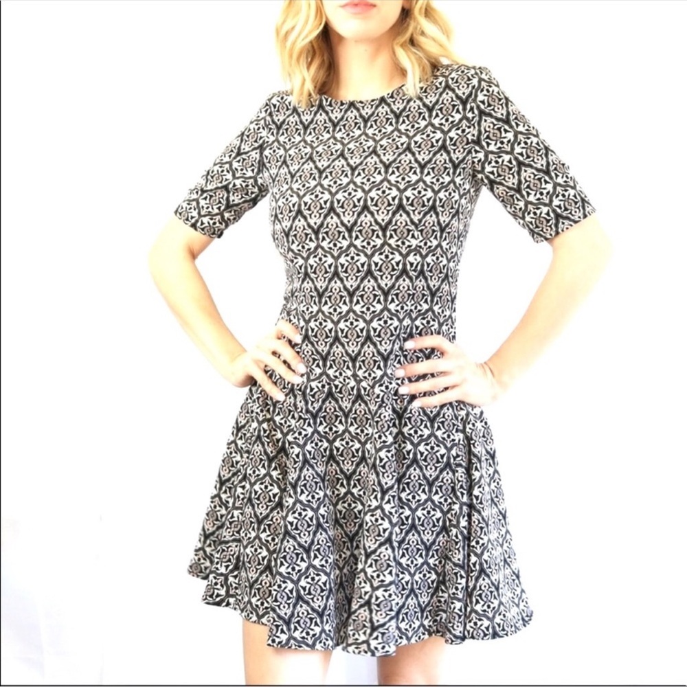 H&M Conscious Collection Black, Pink, White Geometric Fit, Flare Dress Size 6 - Picture 2 of 10